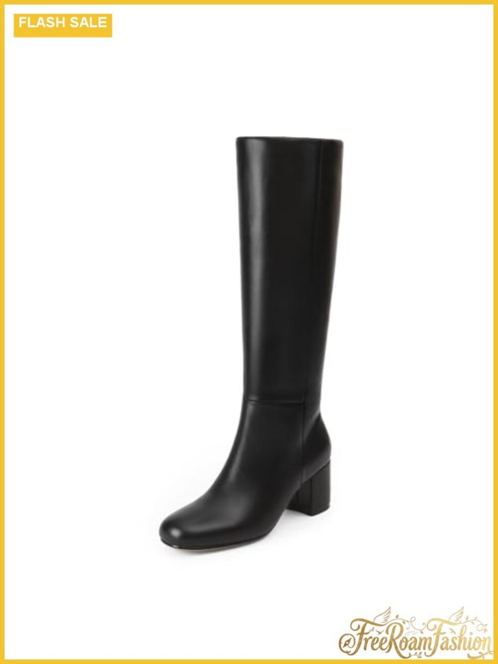 Knee High Boots Women Round Toe Chunky Heel Faux Leather Tall Side Zip